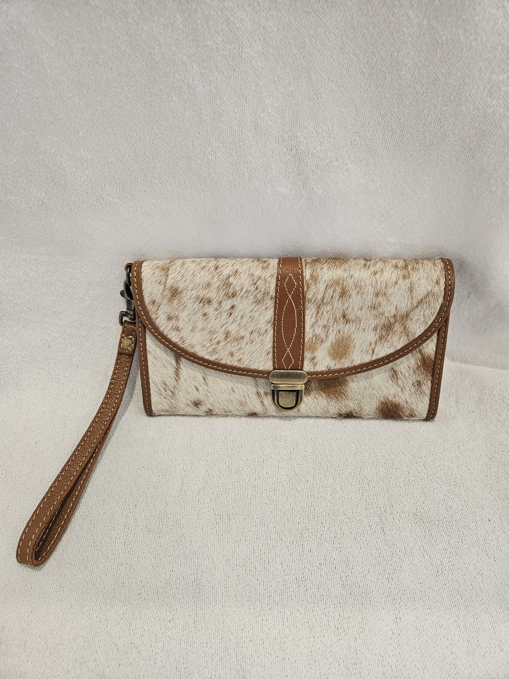 Myra Aria Spotted Hair-on Cowhide Leather Clutch Wallet with Tan Leather Trim - Picture 2 of 8